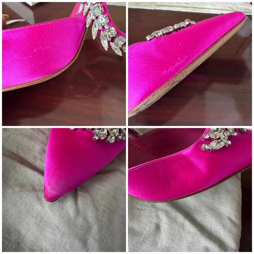 Manolo Blahnik Lurum Pink Satin Crystal 90mm Mule Heels EU 40 w/Box Dust Bag COA - Picture 11 of 16